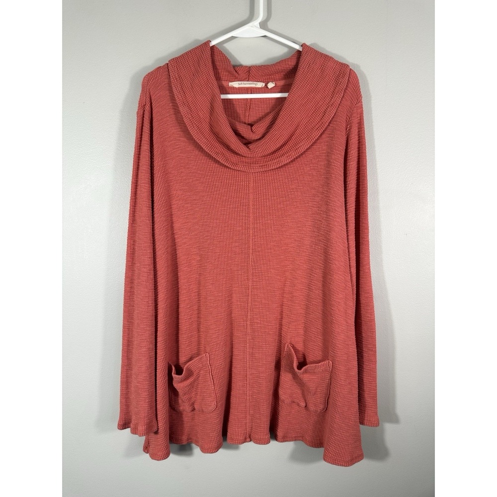 Soft Surroundings Top Womens Large Coral Waffle Knit Thermal Cowl Neck